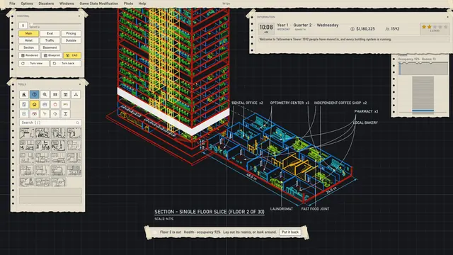 A floor slid out in CAD, with its rooms labeled and its dimensions drawn.