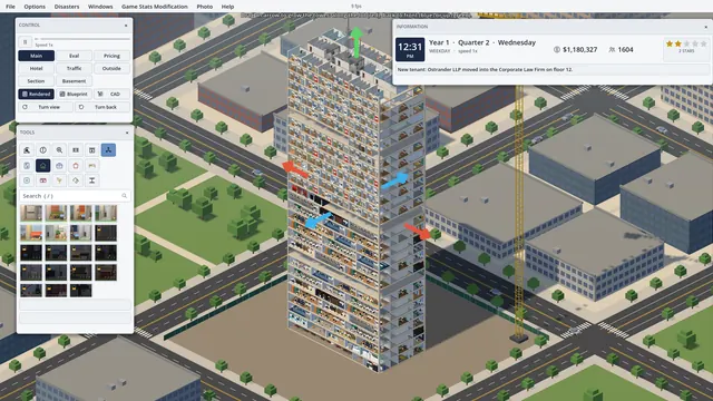 The Expand arrows grow the 3D tower up, out, and back.